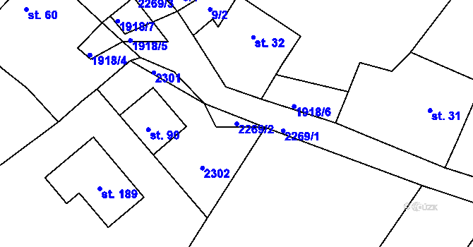 Parcela st. 2269/2 v KÚ Hradešice, Katastrální mapa