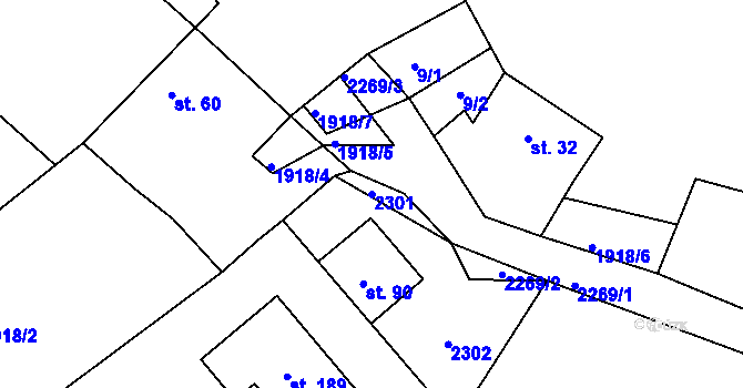 Parcela st. 2301 v KÚ Hradešice, Katastrální mapa