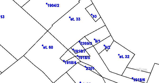 Parcela st. 2269/3 v KÚ Hradešice, Katastrální mapa