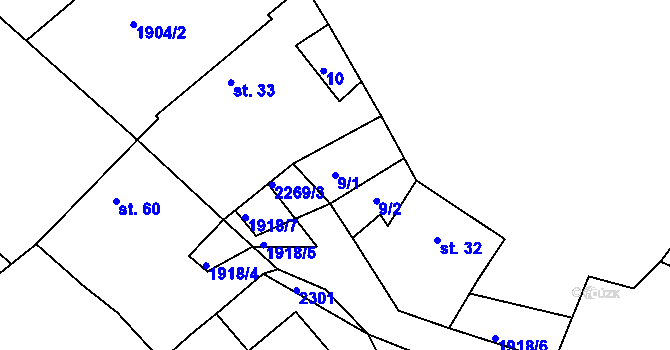 Parcela st. 9/1 v KÚ Hradešice, Katastrální mapa