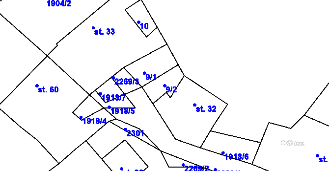 Parcela st. 9/2 v KÚ Hradešice, Katastrální mapa