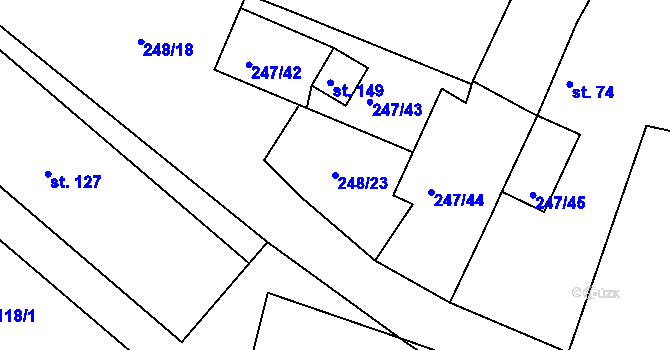 Parcela st. 248/23 v KÚ Hradešice, Katastrální mapa