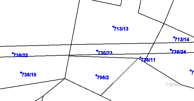 Parcela st. 736/23 v KÚ Smrkovec u Hradešic, Katastrální mapa