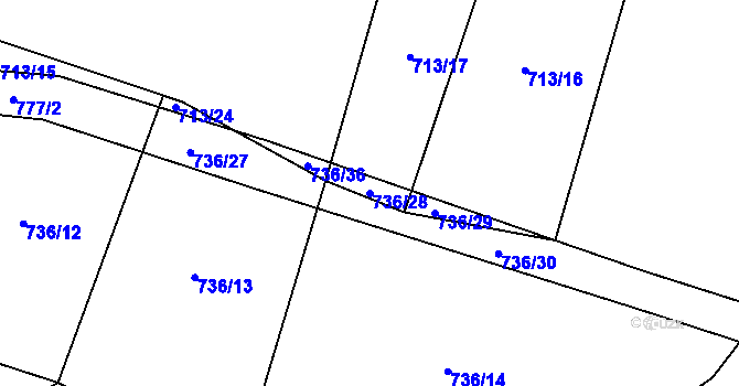 Parcela st. 736/28 v KÚ Smrkovec u Hradešic, Katastrální mapa