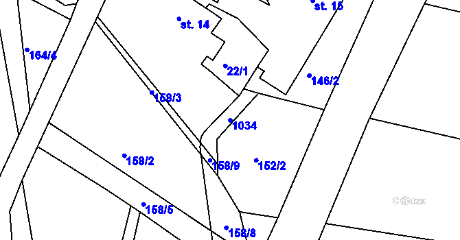 Parcela st. 1034 v KÚ Smrkovec u Hradešic, Katastrální mapa