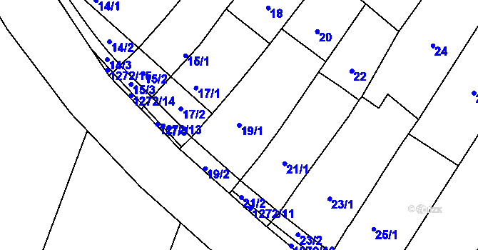 Parcela st. 19/1 v KÚ Hradisko, Katastrální mapa