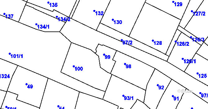Parcela st. 99 v KÚ Hradisko, Katastrální mapa
