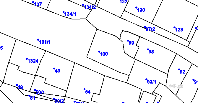 Parcela st. 100 v KÚ Hradisko, Katastrální mapa