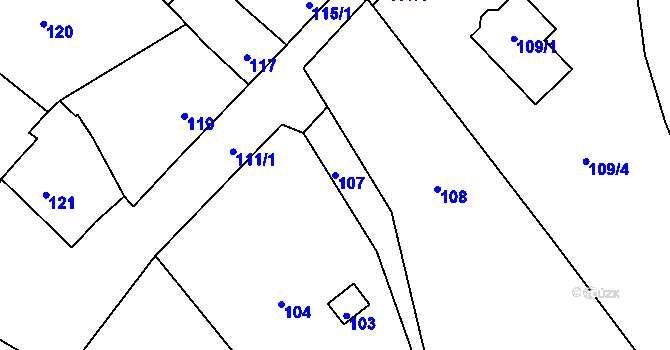 Parcela st. 107 v KÚ Hradisko, Katastrální mapa