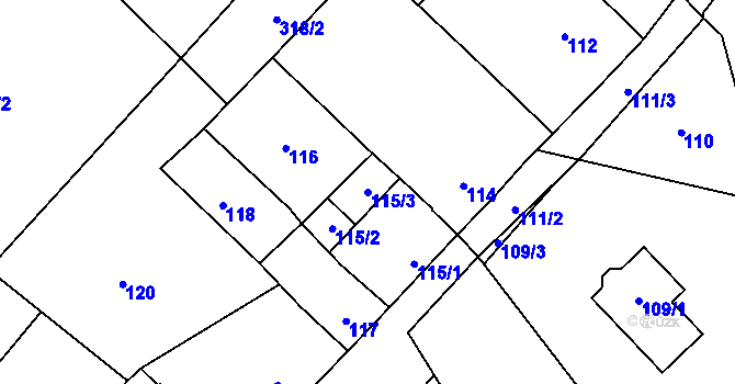 Parcela st. 115/3 v KÚ Hradisko, Katastrální mapa
