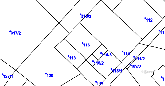 Parcela st. 116 v KÚ Hradisko, Katastrální mapa