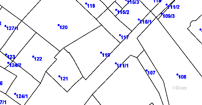 Parcela st. 119 v KÚ Hradisko, Katastrální mapa