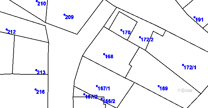 Parcela st. 168 v KÚ Hradisko, Katastrální mapa