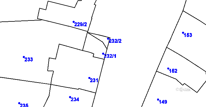 Parcela st. 232/1 v KÚ Hradisko, Katastrální mapa