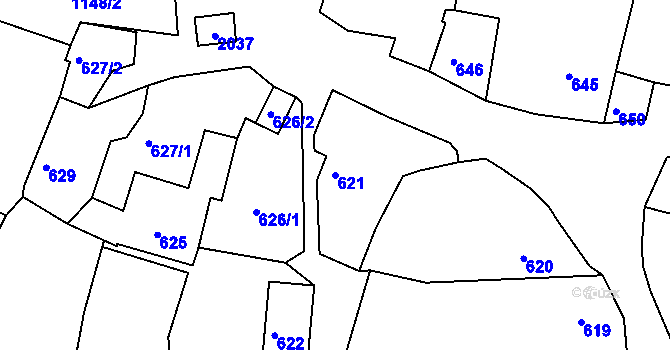 Parcela st. 621 v KÚ Hradiště u Domažlic, Katastrální mapa