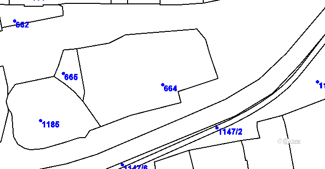 Parcela st. 664 v KÚ Hradiště u Domažlic, Katastrální mapa
