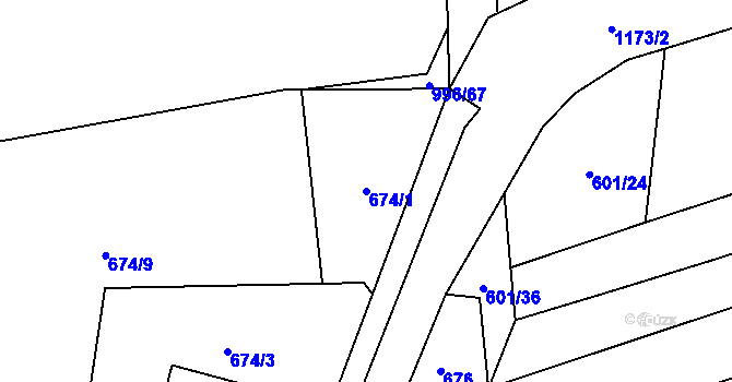 Parcela st. 674/1 v KÚ Hradiště u Domažlic, Katastrální mapa