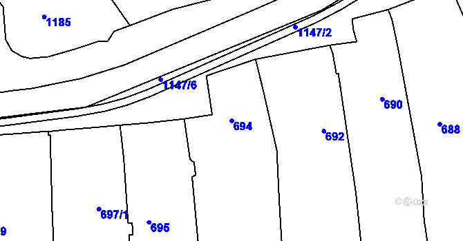 Parcela st. 694 v KÚ Hradiště u Domažlic, Katastrální mapa