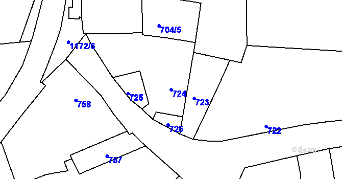 Parcela st. 724 v KÚ Hradiště u Domažlic, Katastrální mapa
