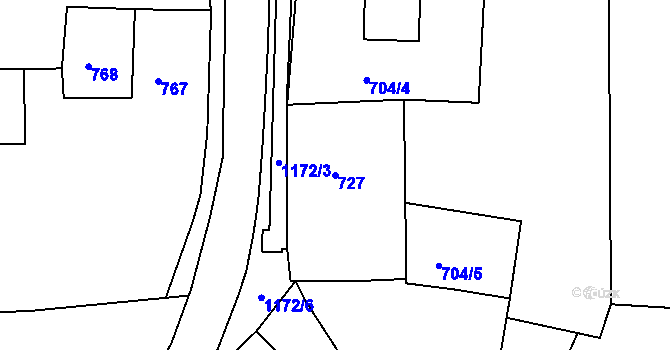 Parcela st. 727 v KÚ Hradiště u Domažlic, Katastrální mapa