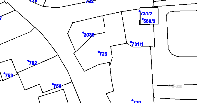 Parcela st. 729 v KÚ Hradiště u Domažlic, Katastrální mapa