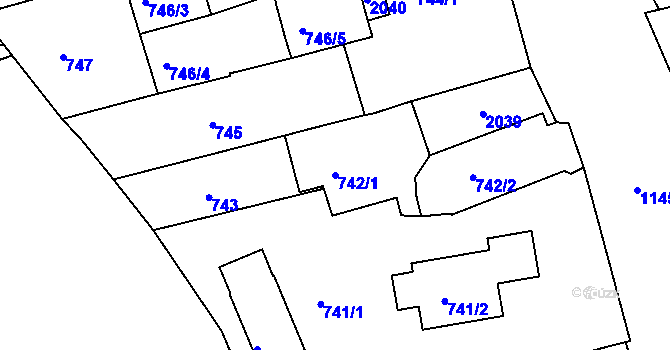 Parcela st. 742/1 v KÚ Hradiště u Domažlic, Katastrální mapa
