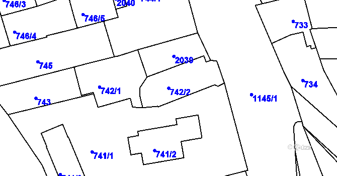 Parcela st. 742/2 v KÚ Hradiště u Domažlic, Katastrální mapa