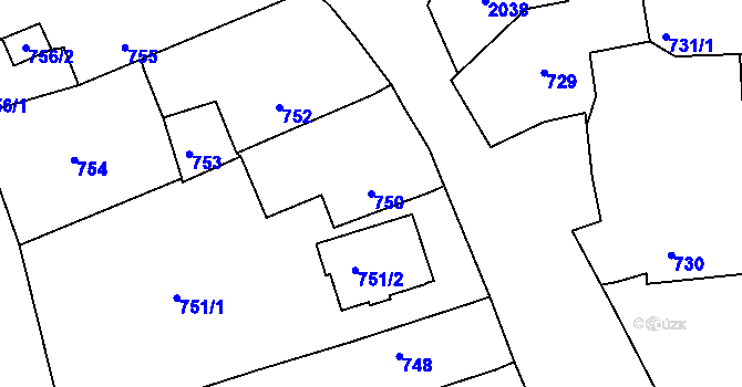 Parcela st. 750 v KÚ Hradiště u Domažlic, Katastrální mapa