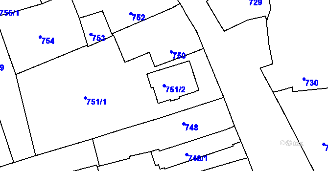 Parcela st. 751/2 v KÚ Hradiště u Domažlic, Katastrální mapa