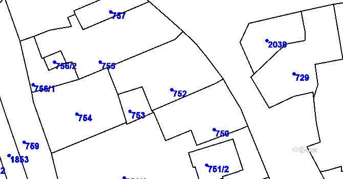 Parcela st. 752 v KÚ Hradiště u Domažlic, Katastrální mapa