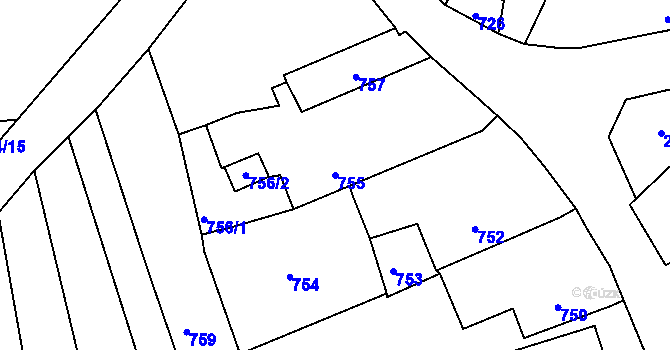 Parcela st. 755 v KÚ Hradiště u Domažlic, Katastrální mapa
