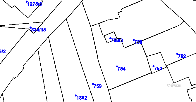 Parcela st. 756/1 v KÚ Hradiště u Domažlic, Katastrální mapa