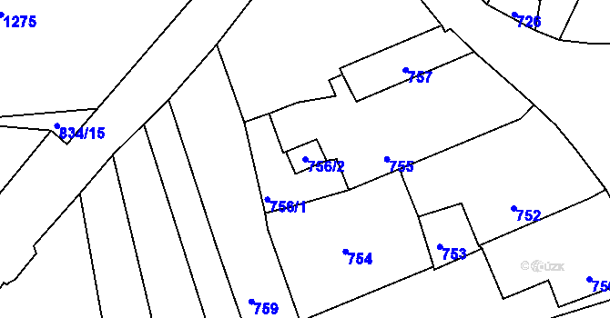 Parcela st. 756/2 v KÚ Hradiště u Domažlic, Katastrální mapa