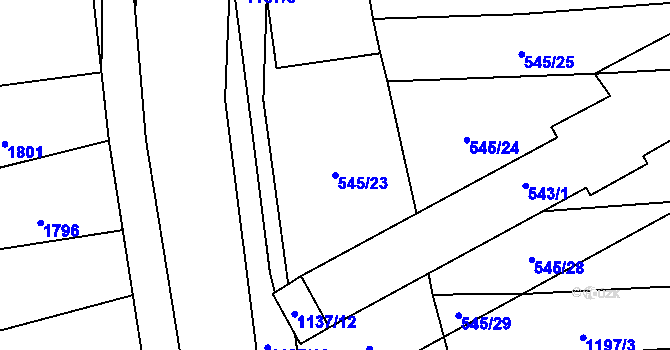 Parcela st. 545/23 v KÚ Hradiště u Domažlic, Katastrální mapa