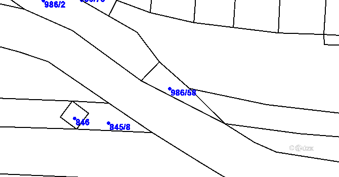 Parcela st. 986/58 v KÚ Hradiště u Domažlic, Katastrální mapa