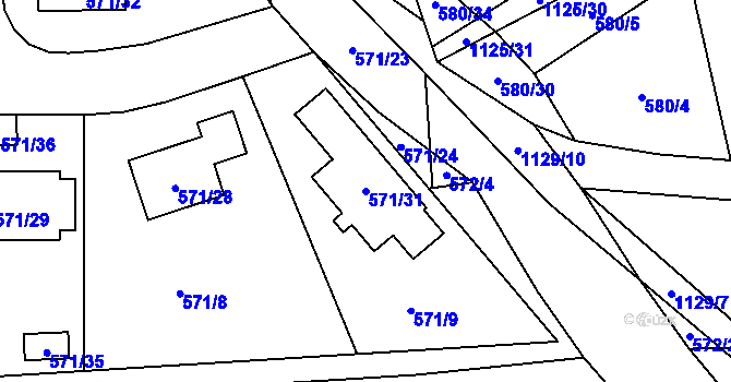 Parcela st. 571/31 v KÚ Hradiště u Domažlic, Katastrální mapa