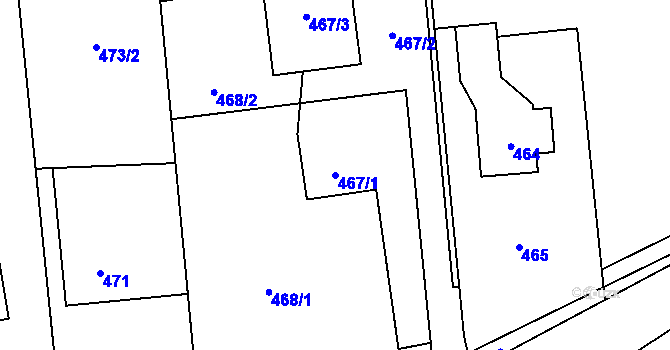 Parcela st. 467/1 v KÚ Hradiště pod Babí horou, Katastrální mapa