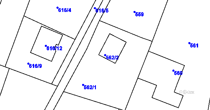 Parcela st. 562/2 v KÚ Hradiště pod Babí horou, Katastrální mapa