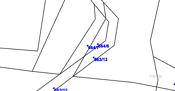 Parcela st. 664/7 v KÚ Hradiště pod Babí horou, Katastrální mapa