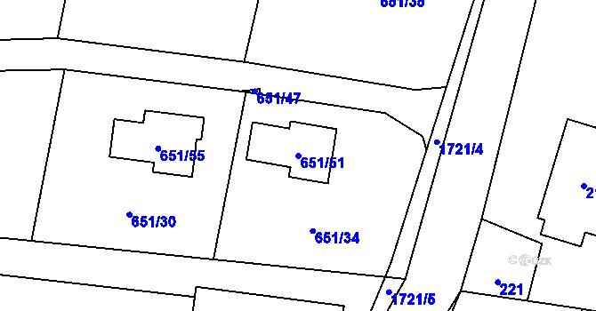 Parcela st. 651/51 v KÚ Hradiště pod Babí horou, Katastrální mapa