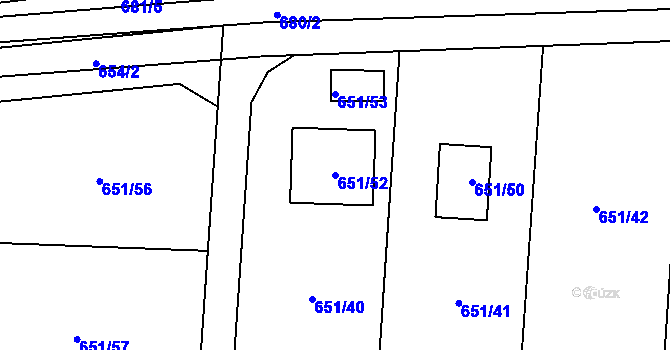 Parcela st. 651/52 v KÚ Hradiště pod Babí horou, Katastrální mapa