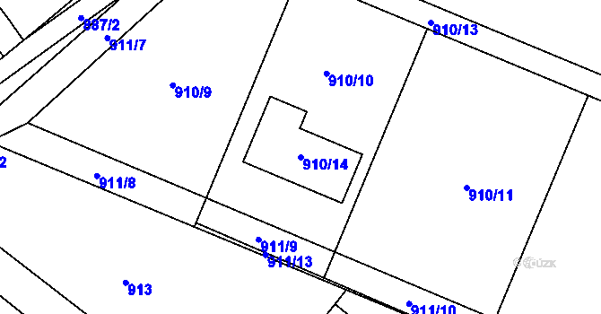 Parcela st. 910/14 v KÚ Hradiště pod Babí horou, Katastrální mapa