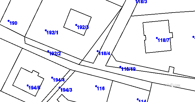 Parcela st. 118/4 v KÚ Hradištko u Sadské, Katastrální mapa