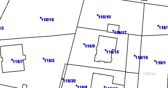 Parcela st. 118/9 v KÚ Hradištko u Sadské, Katastrální mapa