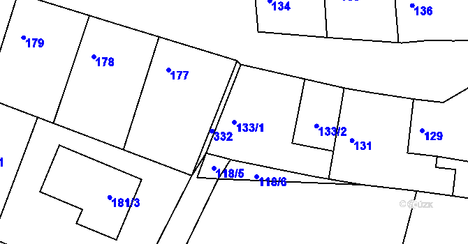 Parcela st. 133/1 v KÚ Hradištko u Sadské, Katastrální mapa