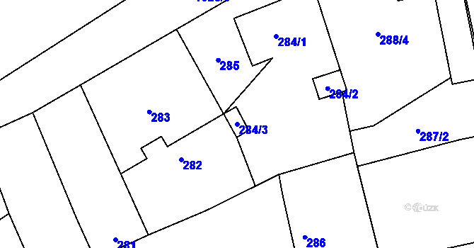 Parcela st. 284/3 v KÚ Hradištko u Sadské, Katastrální mapa