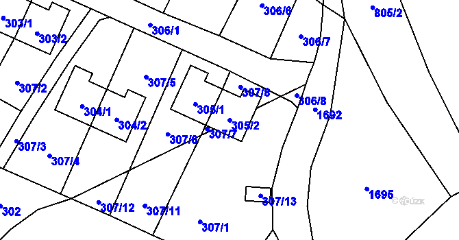 Parcela st. 305/2 v KÚ Hradištko u Sadské, Katastrální mapa