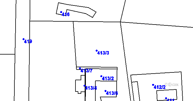 Parcela st. 413/3 v KÚ Hradištko u Sadské, Katastrální mapa