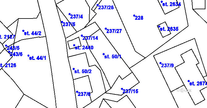 Parcela st. 50/1 v KÚ Hradištko pod Medníkem, Katastrální mapa