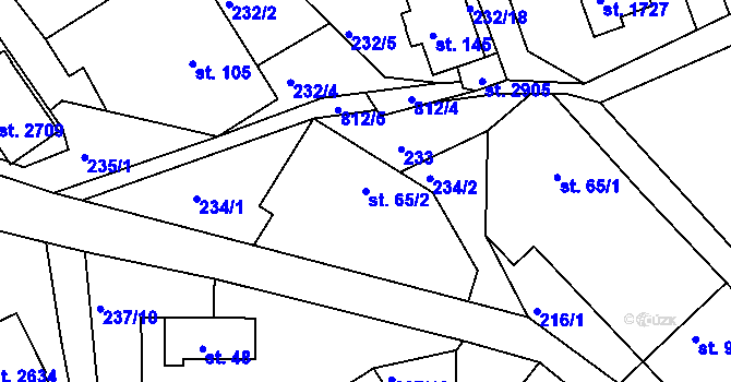 Parcela st. 65/2 v KÚ Hradištko pod Medníkem, Katastrální mapa